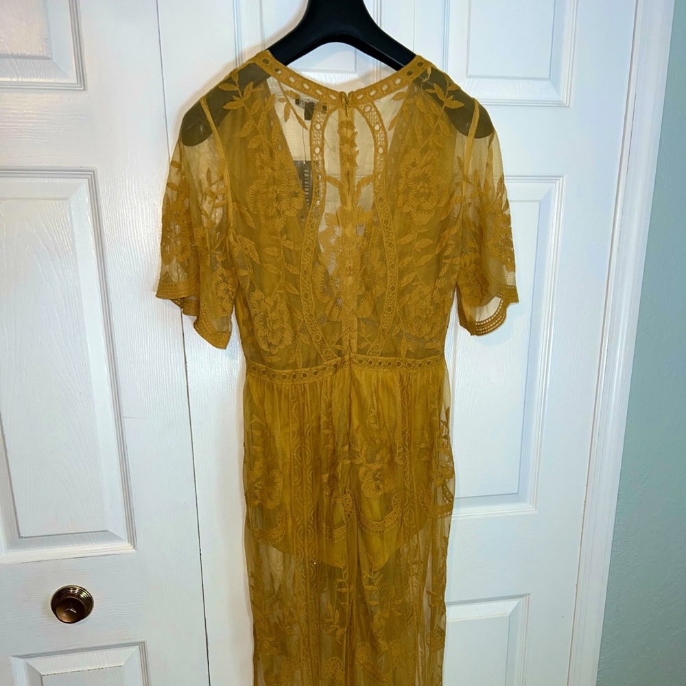 Mustard Yellow lace fashion romper dress XL